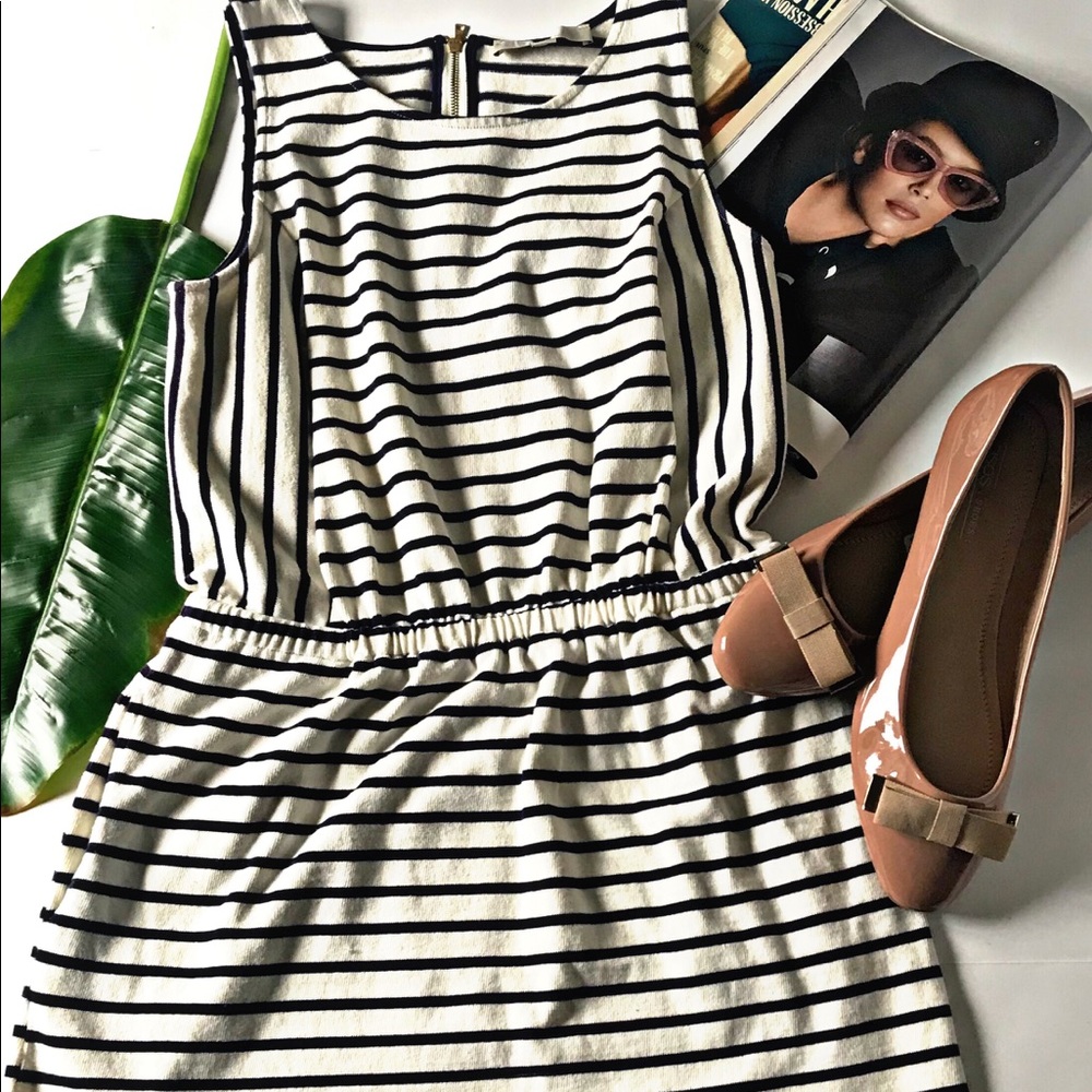 Blue and white striped dress
